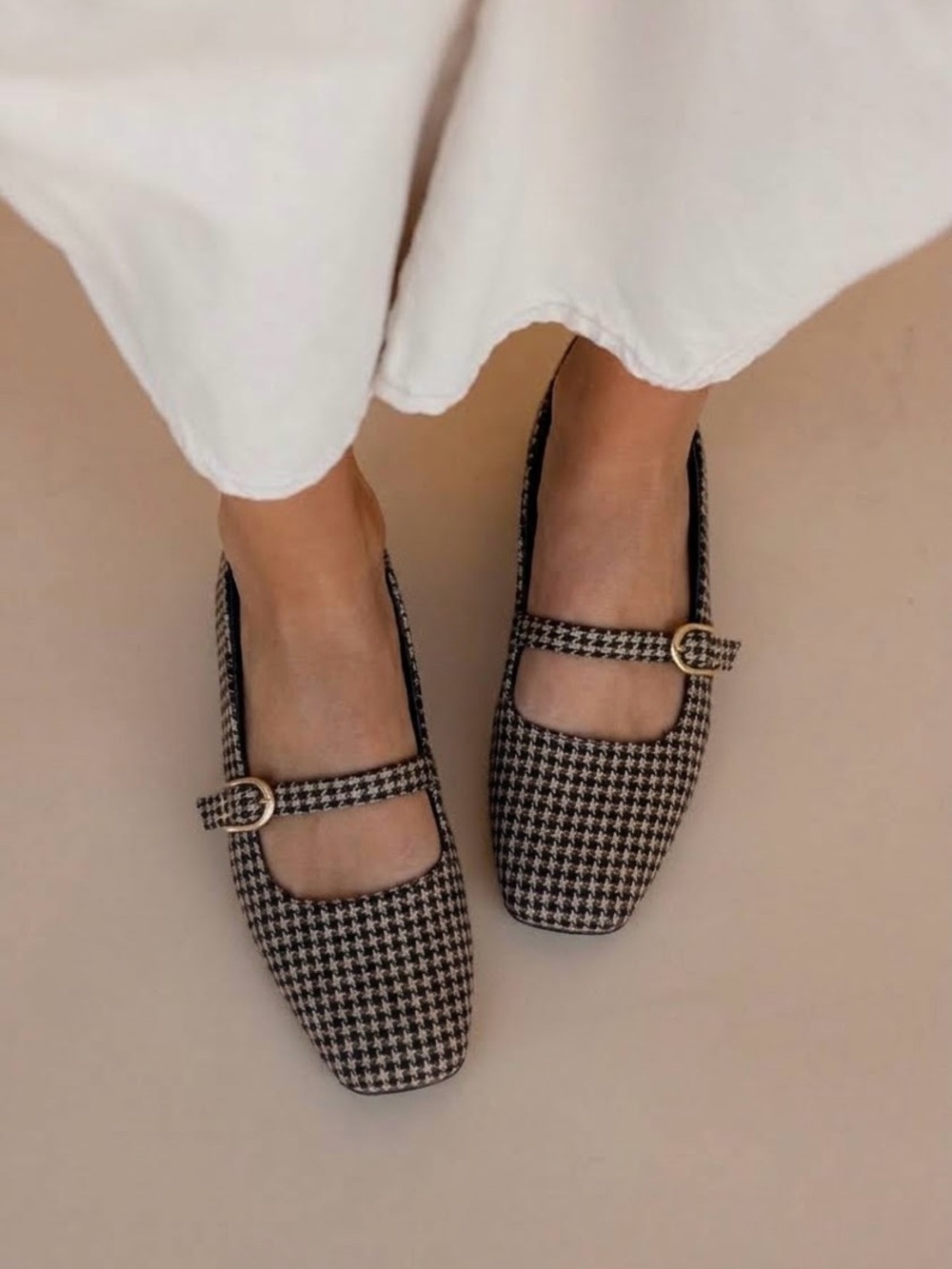 Franco Sarto Tayana Houndstooth Mary Jane Square Toe Flats Brown Black Size 8.5